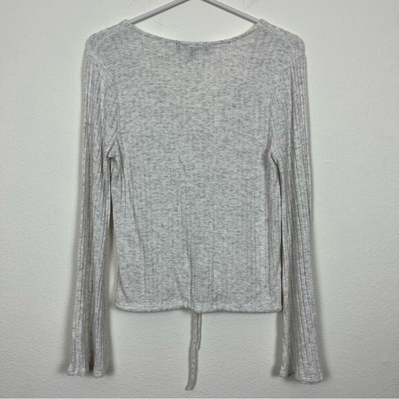 Lulu's Button Down Sweater with Drawstring Tie Front- Gray- Size Small - Picture 2 of 3